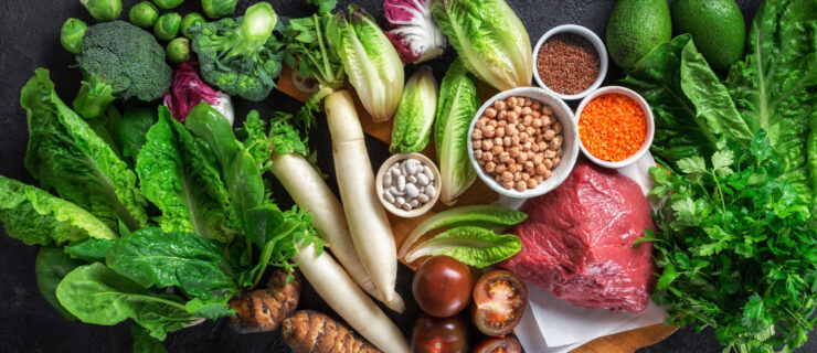 leafy greens, vegetables, beans, meat