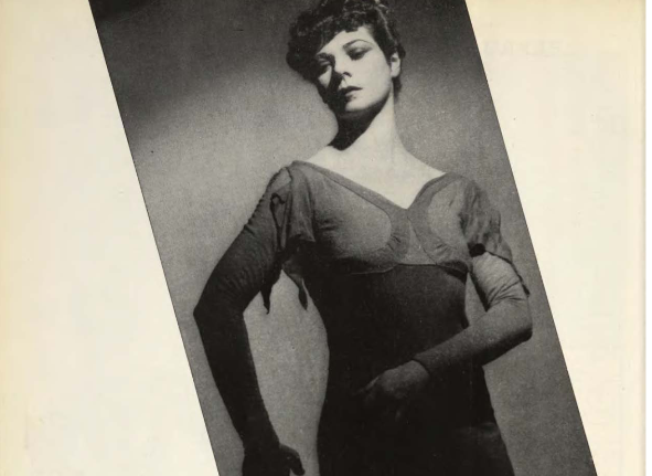 a black and white photo of a woman wearing a dress and gloves